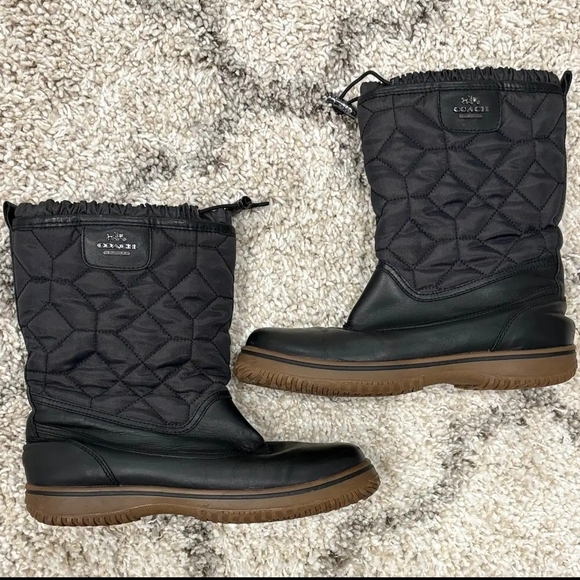 LOW START Coach Women's Black Leather and Nylon Quilted Winter Boots GUC - Picture 6 of 6